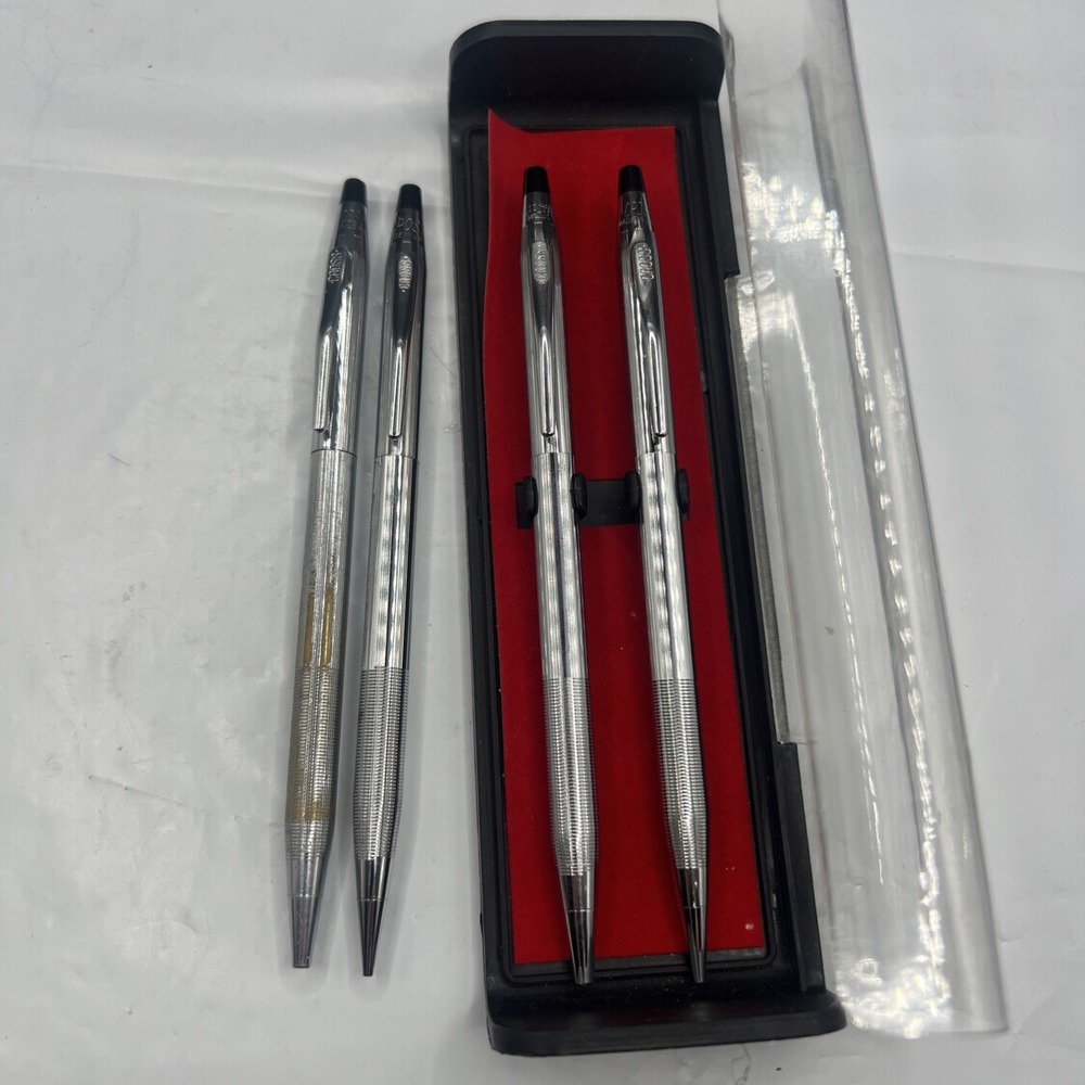 Lot of 4 Cross Classic Century Lustrous Chrome Pen and Pencil Sets Made in USA